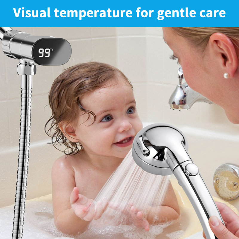 Chrome Handheld Shower Head With Led Temperature Display And On/off Switch