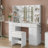 Makeup Vanity With Lighted Mirror And Power Outlet, 11 Drawers And Glass Top, 3 Color Lighting Modes, Fold-Up Panel, 4 Shelves, Stool Included