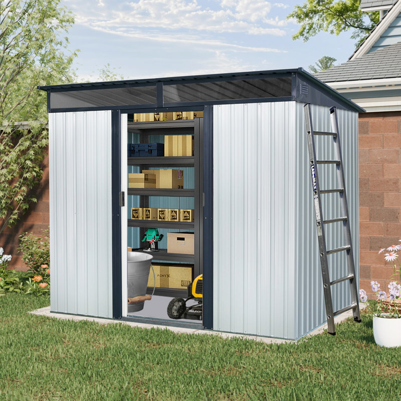 8x6 Metal Outdoor Storage Shed With Transparent Plate White