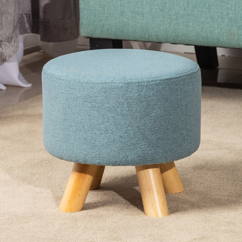 Cenka Upholstered Ottoman, Light Blue Linen