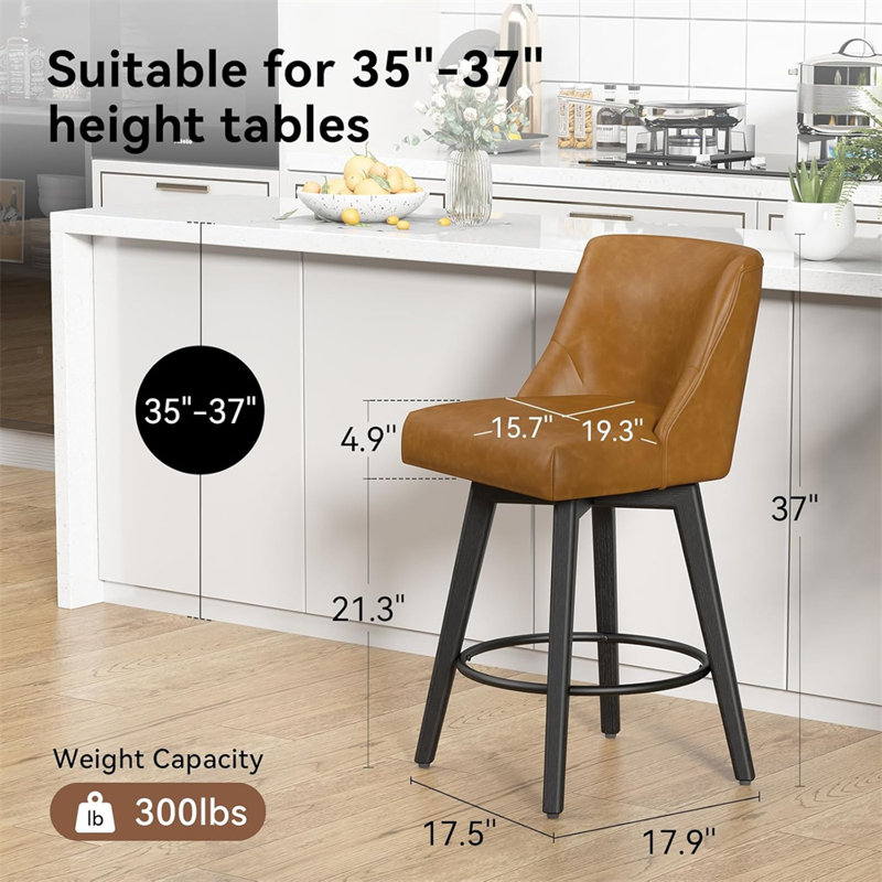 Tabouret de comptoir pivotant en bois massif Makiba de 26 po (ensemble de 1/2/4), Gris foncé, 4