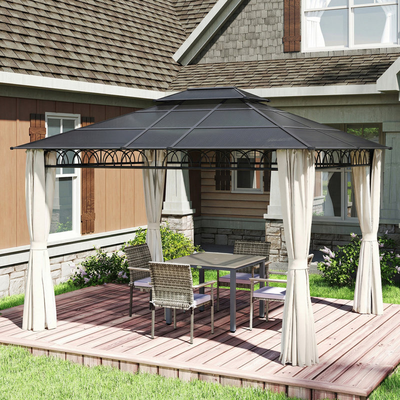 Pavillon de jardin à toit double 10 'x 12' avec rideaux, noir, Noir