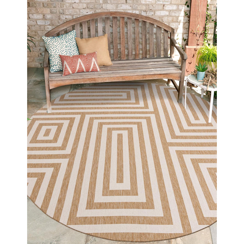 Tapis contemporain de style taupe Bello, Rond 3 pi 1 po