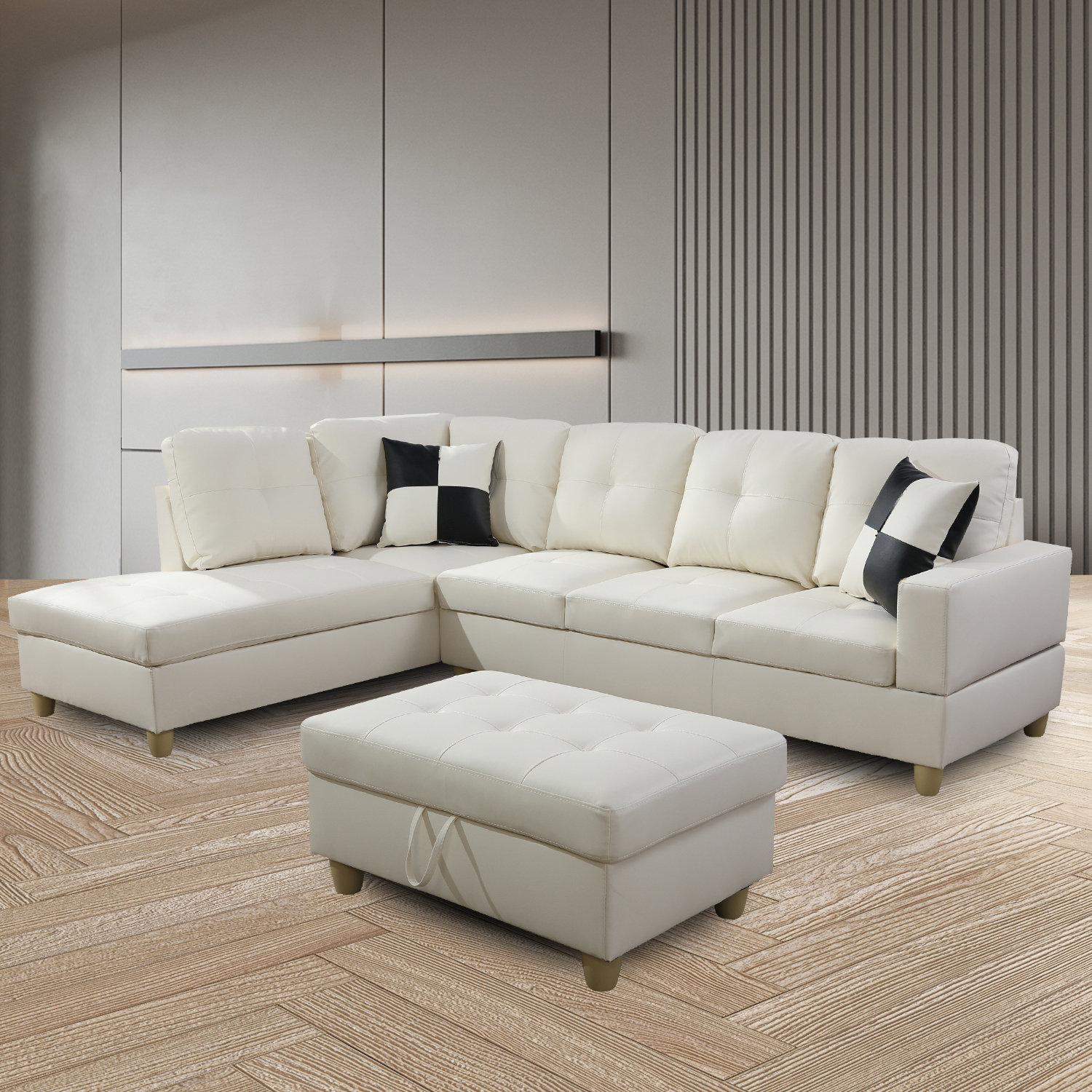 Latitude Run® Elsiana 3 Piece Faux Leather Modular Living Room Set