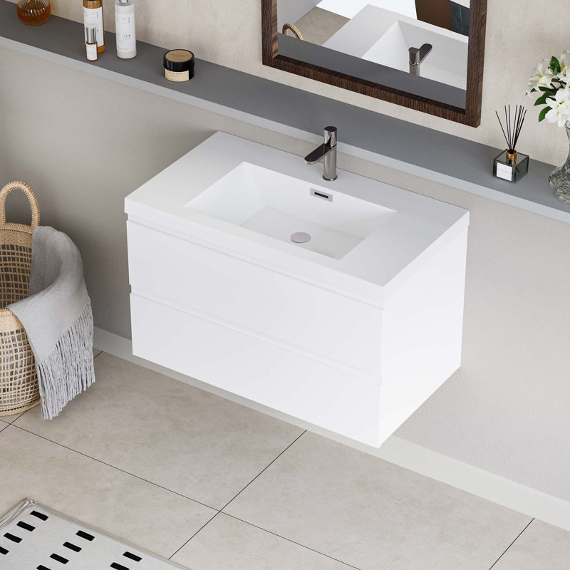 Floating Bathroom Vanity With Sink, White
