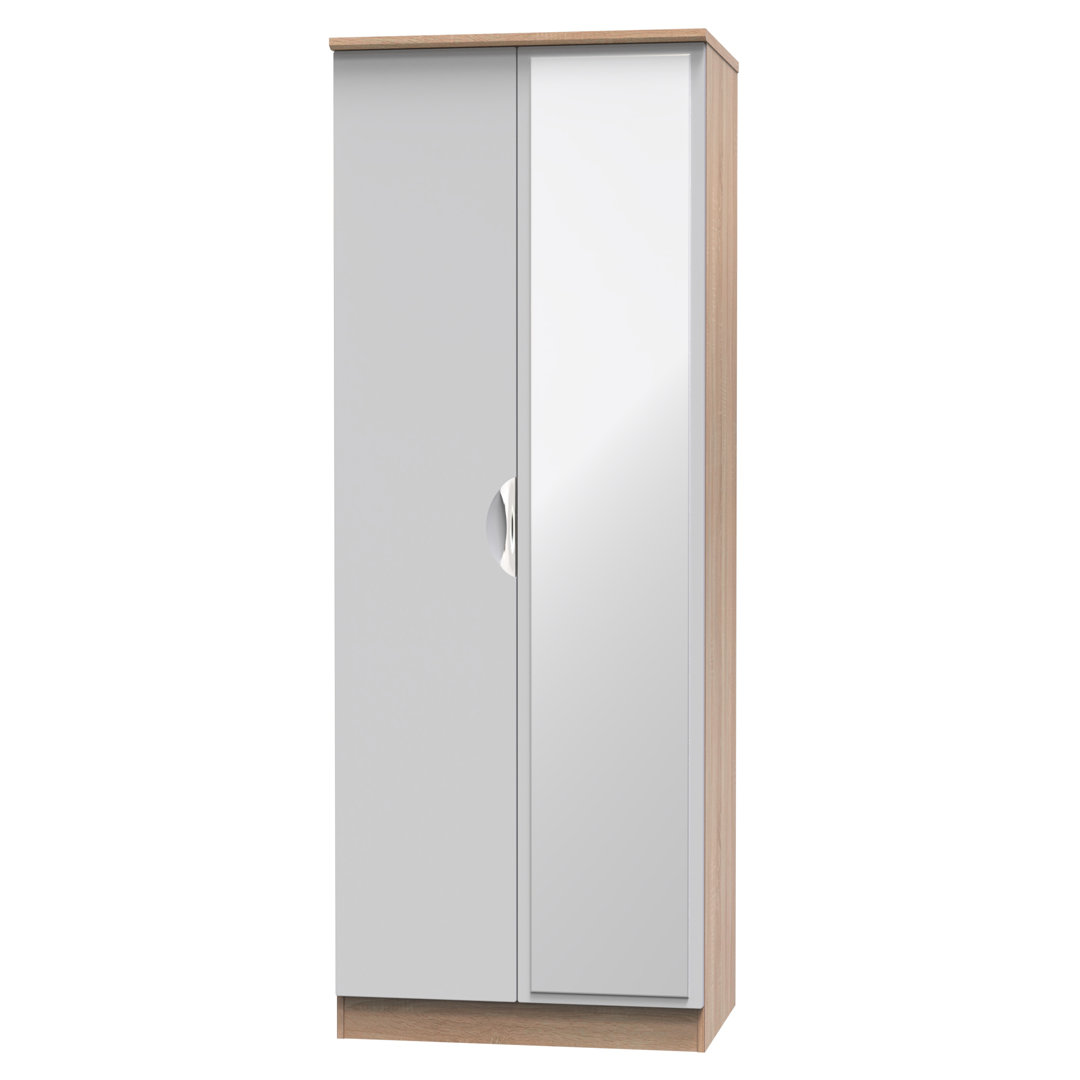 Bhodhini Tall 2 Door Mirrored Robe in Modern Oak