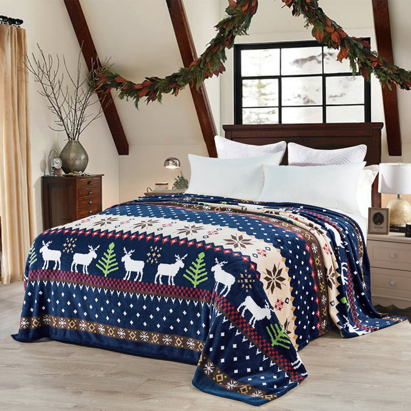  Jeté en flanelle Christmas, Cerf de Noël bleu, Jumeau