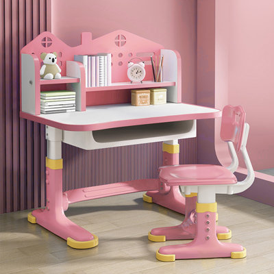 Kids Functional Desk And Chair Set, Height Adjustable Children School Study Desk With Storage Drawer For Boys Girls (Pink)