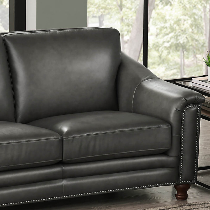 Alpert 66.5'' Upholstered Loveseat, Ash Gray Genuine Leather