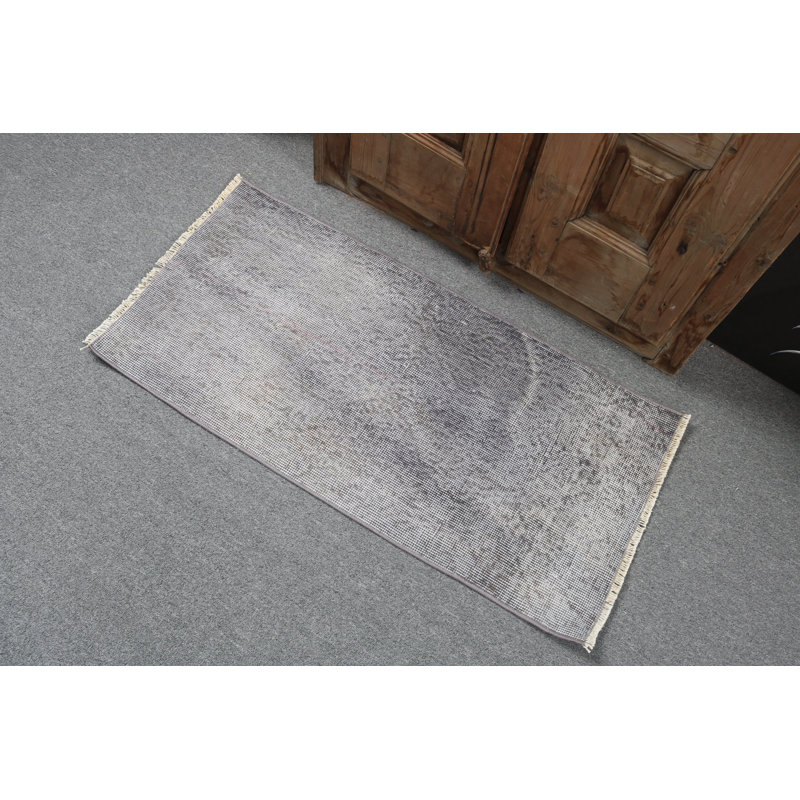 Handcrafted Vintage Turkish Rug in Gray Gradient Perfect for Enhancing Your Entryway Decor
