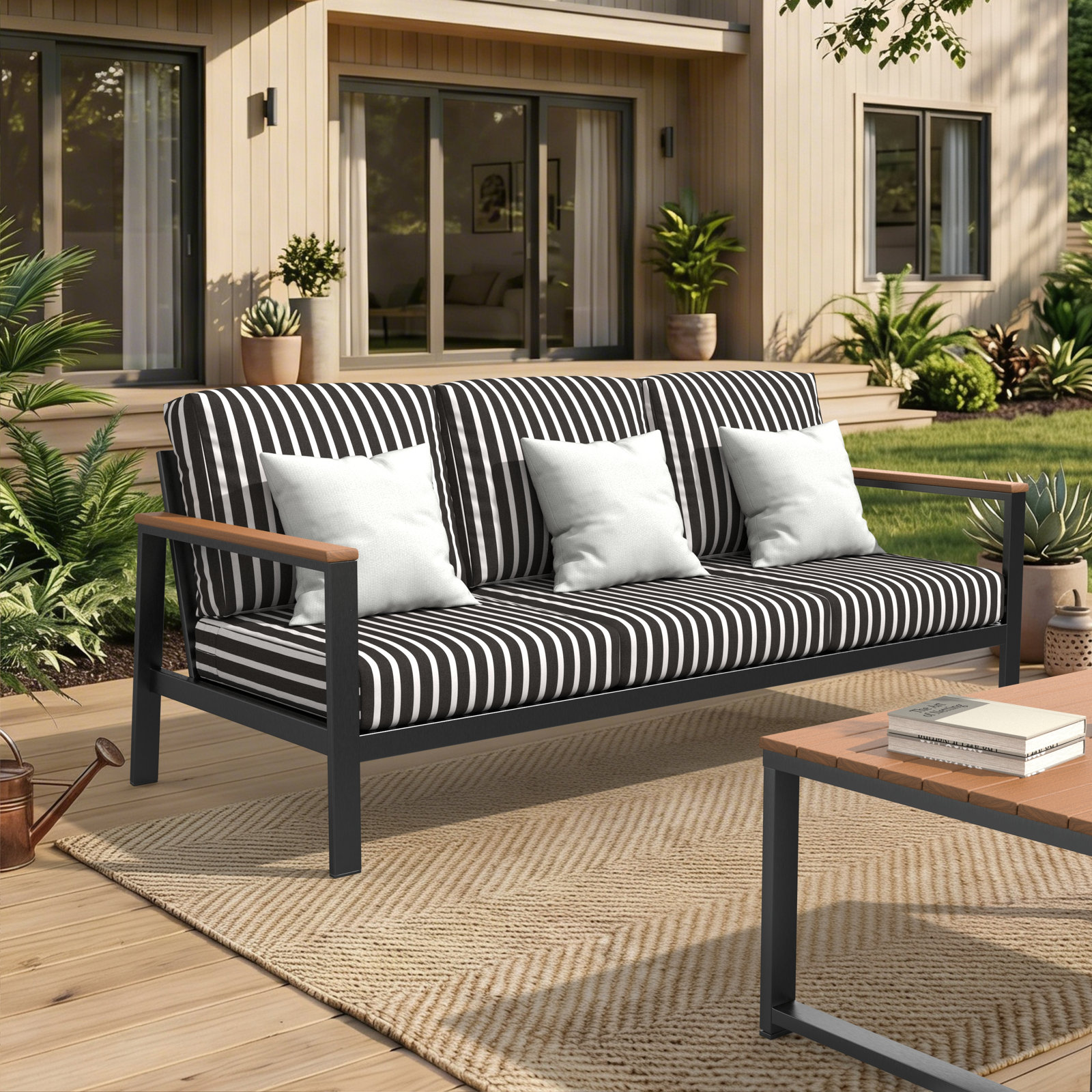 Townsend 80" Sunbrella® Patio Sofa, Sunbrella® Shore Classic, Yes, Antique Mahogany