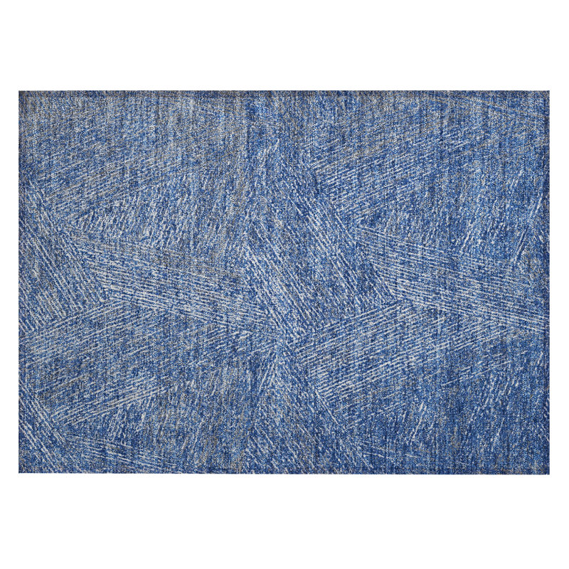 Navy Rectangular Flat Woven Synthetic Rug, 20x30 inches