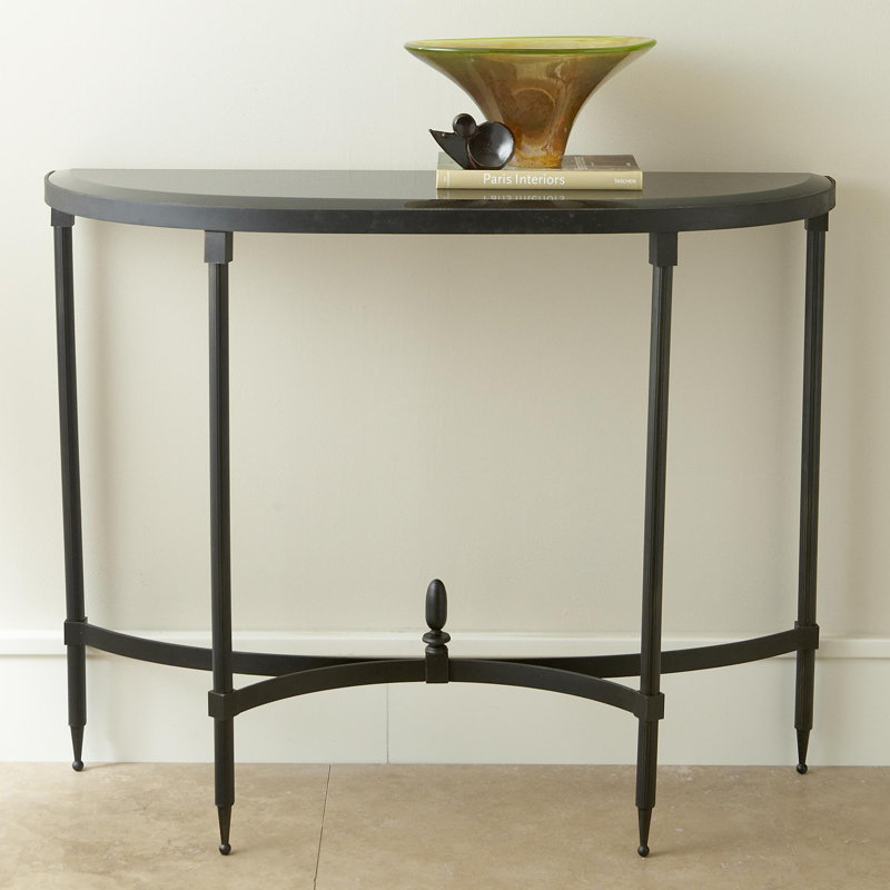 Statuary Bronze Fluted Iron Demilune Console with Black Granite Top
