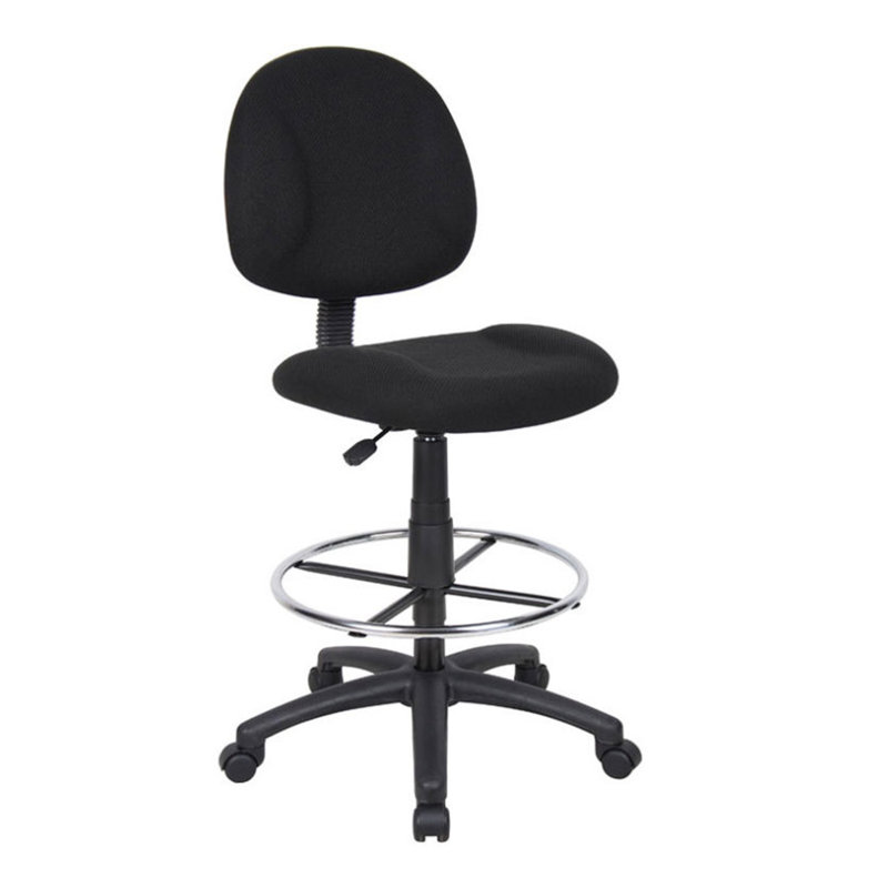 Jea Drafting Stool Chair, Black Tweed, Contoured Back And Footring, Black