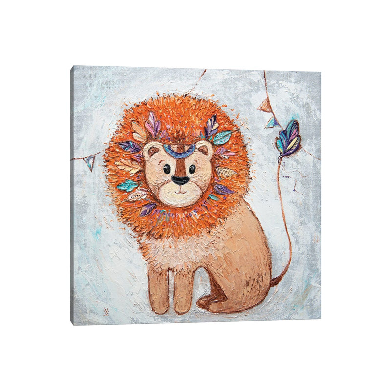 Lion And Flags by Marianna Shakhova - Painting on Canvas, 45.72 cm H x 45.72 cm W x 1.91 cm D, Wrapped Canvas