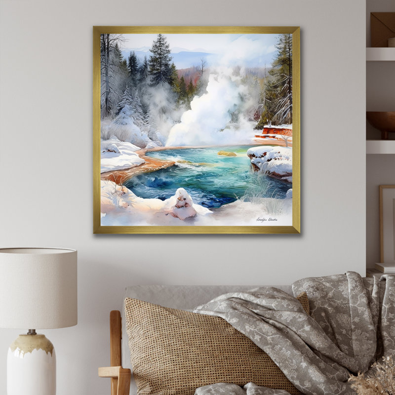 Geyser Charm In Winter sur impression sur toile, Cadre doré simple, H 16 po x l 16 po x P 1 po
