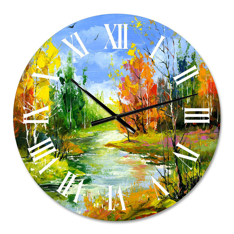 Paysage d'automne avec la rivière Wood - horloge murale Lake House, Petit