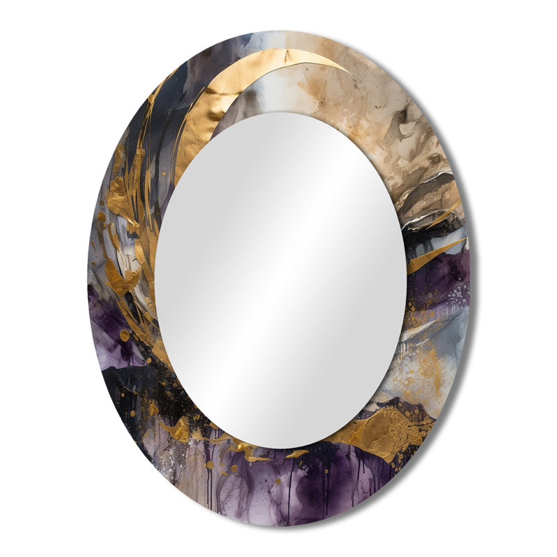 Encre liquide mauve captivante liquide - Grand miroir mural ovale sur métal, 43 po x 33 po