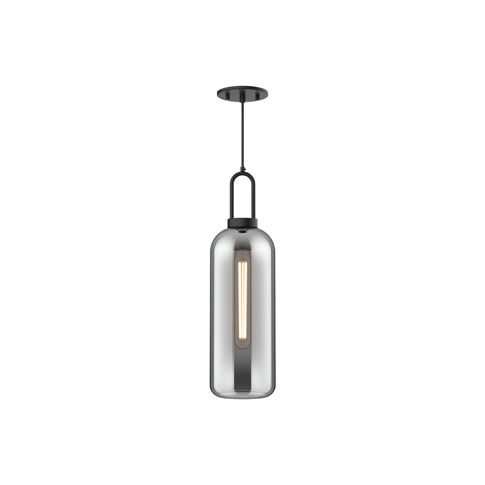 Minneapolis Single Light Glass Pendant, Smoke, Matte Black, 20.75" H x 6" W x 6" D 
