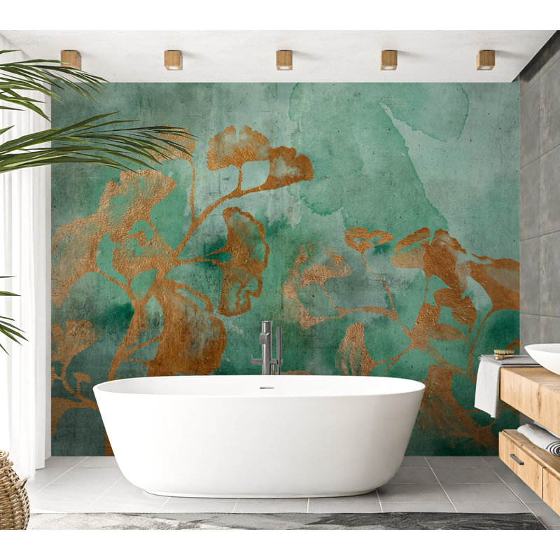 Papier peint botanique - Ginkgo cuivre abstrait, L 82 po x l 118 po