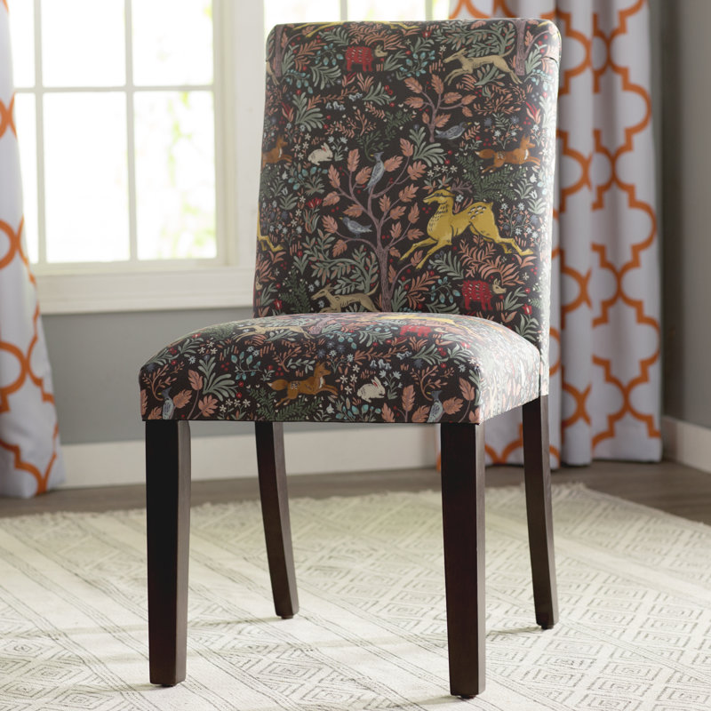 20'' H Upholstered Dining Chair, Zuma Charcoal Textured Linen, Ancient Stewart Red