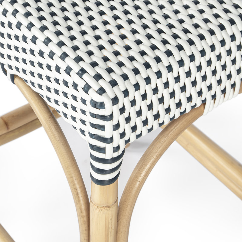 Tabouret de comptoir / de bar Lennart, Blanc / point marine / cadre en rotin naturel