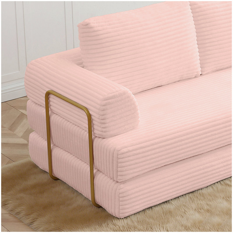 Canapé-lit convertible, canapé-lit pliant en velours côtelé, matelas de lit futon avec oreillers, canapé désossé pour le salon, rose