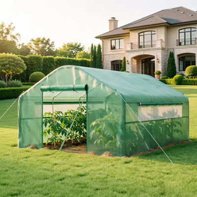 Spacious Walk-In Tunnel Greenhouse with Large Windows and Galvanized Steel Frame
