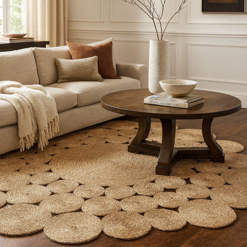 Arispe Modern Farmhouse Hand-Braided Natural Fiber Jute Indoor Area Rug, Round 6'