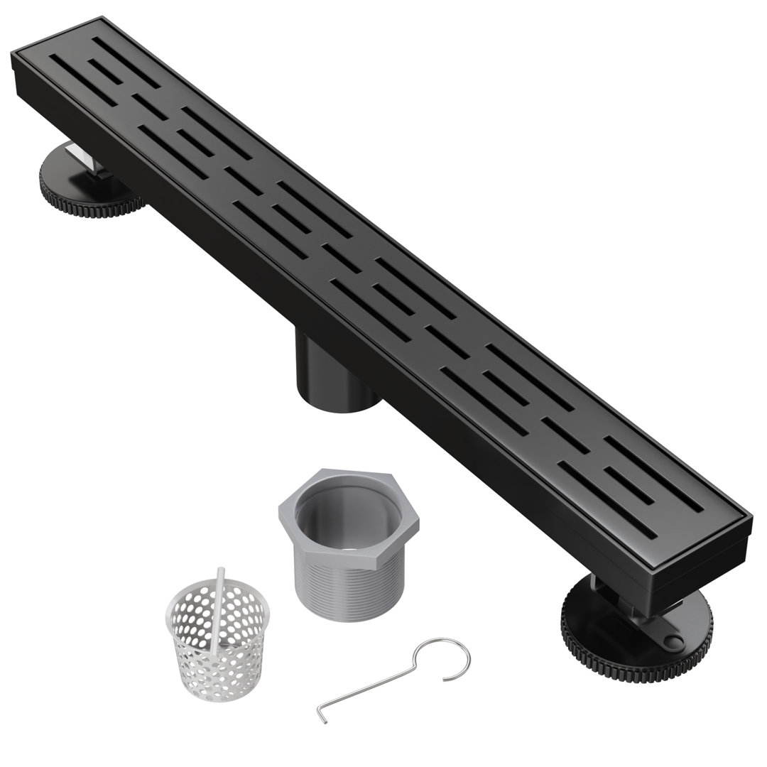24" Linear Grid Shower Drain with Hair Strainer & Lifting Hook – Modern Stainless Steel Drain for Bathroom Showers HYDROWARE