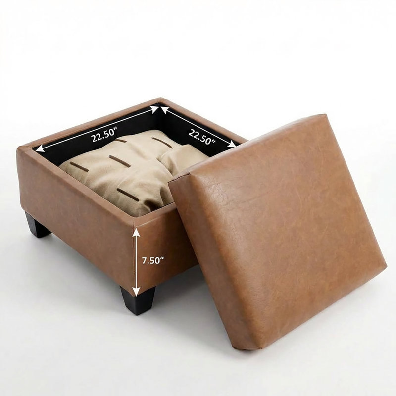 Repose-pieds en cuir Vegan avec rangement pour canapé modulaire, Brun