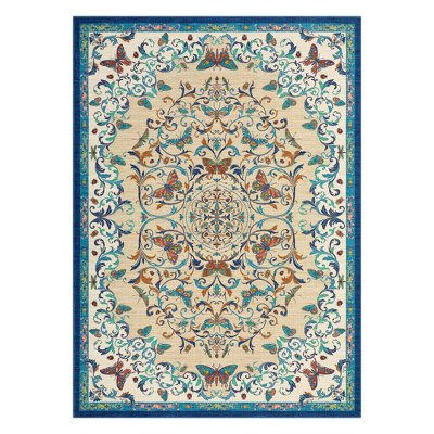 Tapis floral lavable doux antidérapant pour salon, chambre à coucher, salle à manger, bureau à domicile, pliable, résistant aux marques