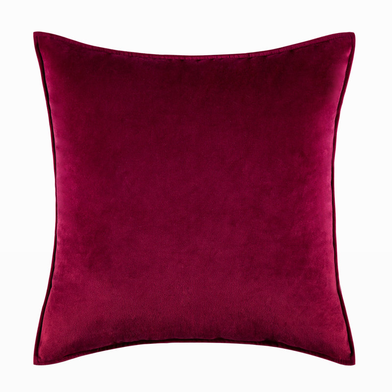  Square Velvet Pillow Cover & Insert, Wine Red, 18"H x 18"W