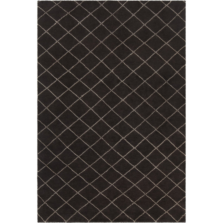 Tapis à motif noué la noir/crème en laine contemporaine tenafly