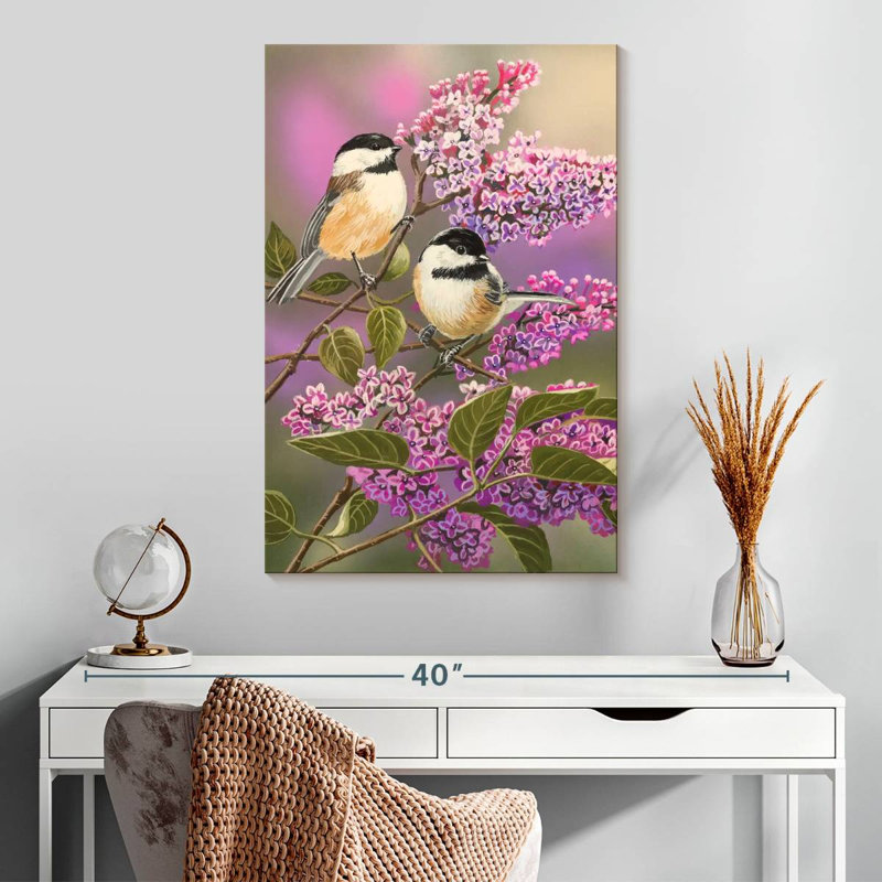 Brampt Lilacs And Chickadees, 30" H x 20" W