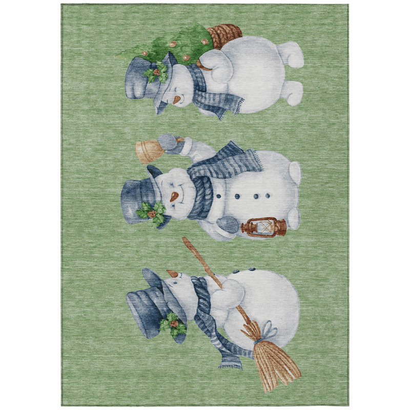 Machine Washable Indoor/Outdoor Christmas Snowman Xhevrie Aloe Rug, Rectangle 10' x 14'