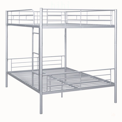 Full Over Full Metal Bunk Bed with Chrome Finish, Safety Guardrails, and Versatile Space-Saving Design