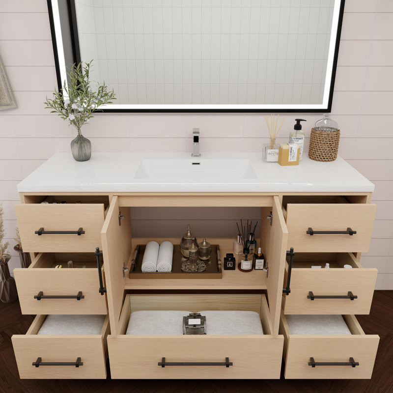 Victoria 59'' Single Bathroom Vanity with Acrylic Top, Yellow Oak