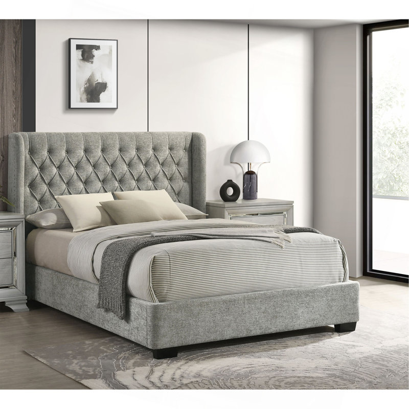 Tête de lit tapissier 1pc, Grand lit, Gris