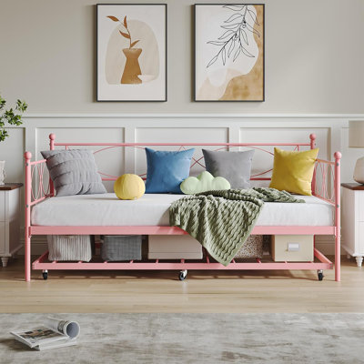 Twin Bed With Pull Out Trundle, Metal Twin Daybed And Trundle Set, Day Bed Sofa Bed Frame With Steel Slat Support, Multifunctional Daybed Frame For Be
