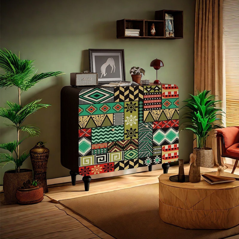 Multi-functional solid wood art sideboard, Black