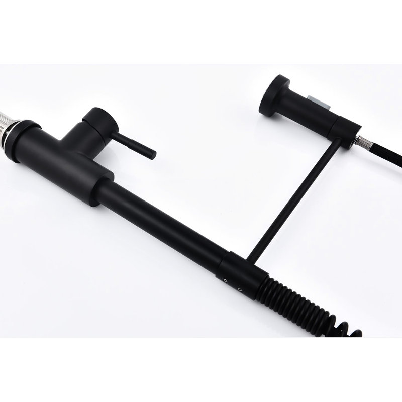 Pull Down Single Handle Kitchen Faucet In Matte Black, Stainless Steel, 360 Rotating Nozzle, Two Water Output Settings For Practical Needs Steel Black Faucet, Rotatable Different Requirements