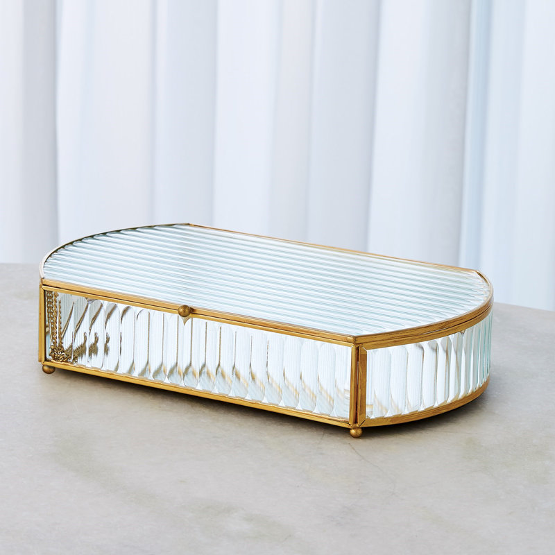 Boîte ovale en verre Reeded, H 2,75 po x l 9,25 po x P 5,5 po