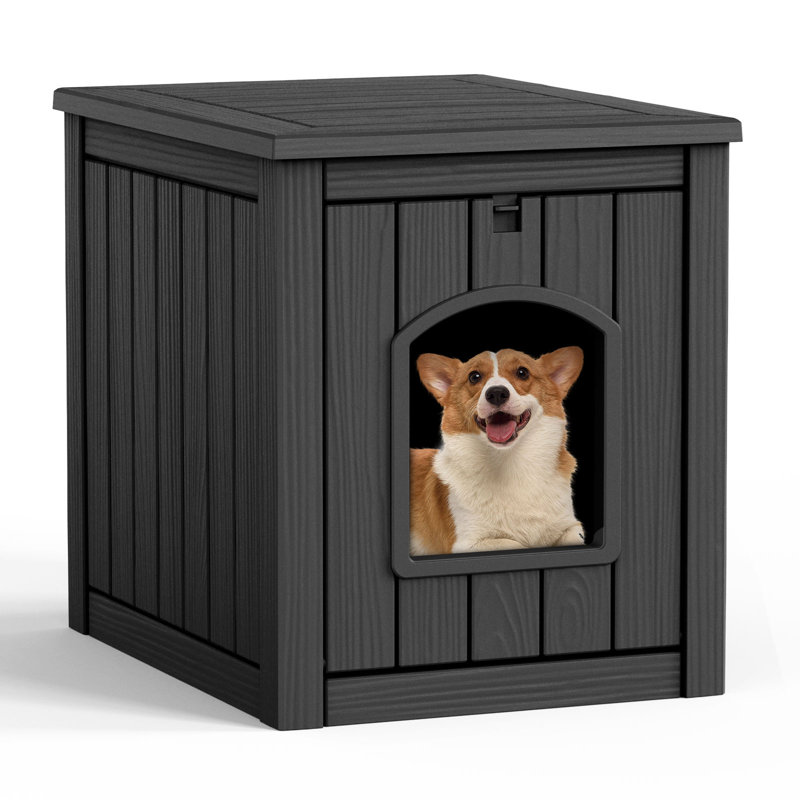 Maison pour animaux 3-en-1 en résine: Enceinte de litière cachée avec table d'appoint, Noir, noir, noir, noir