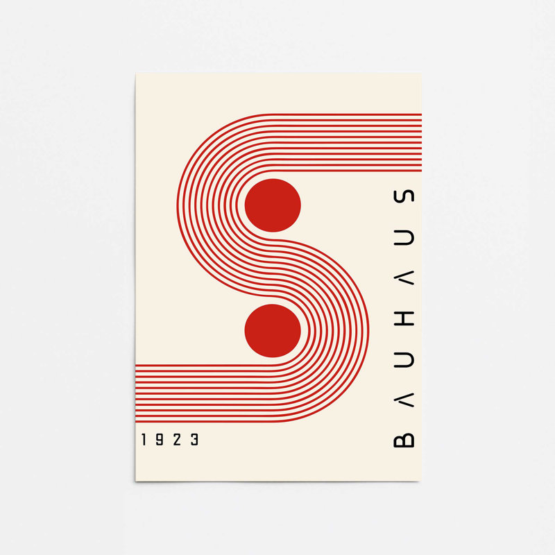 Affiche de cercles rouges et courbes Bauhaus, Papier, H 14 po x l 11 po