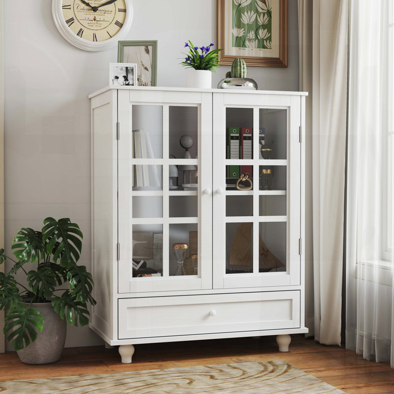 Buffet Minimalist avec portes en verre et tiroir