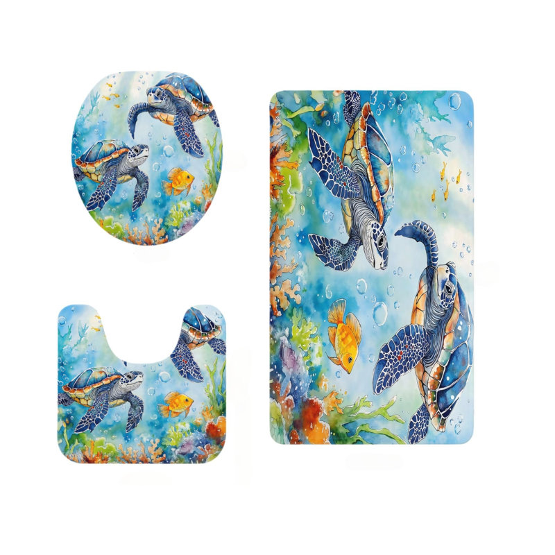 Ensemble de 3 tapis pour salle de bain Watercolor Sea Turtle