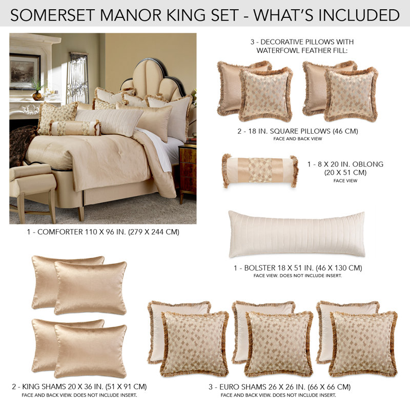 Somerset No Comforter, King Comforter + 5 King Shams + 4 Throw Pillows