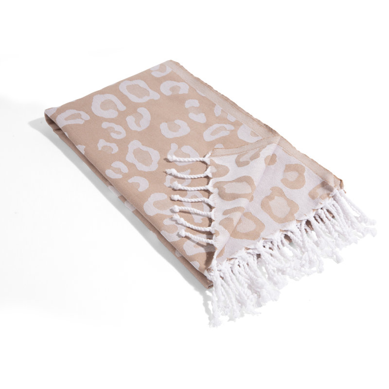 Chanyah Leopard Print 100% Cotton Beach Towel, Beige