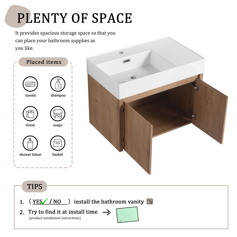 Friedhilde 29.97'' Single Bathroom Vanity with Resin Top